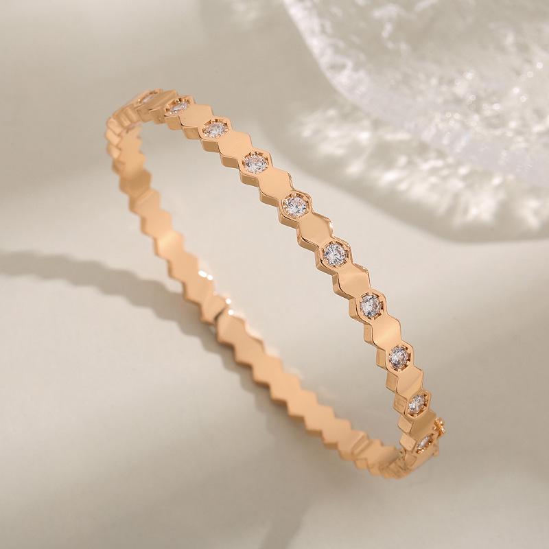 Luxury Geometric Zirconia Honeycomb Bracelet with Clasp In Three Colors