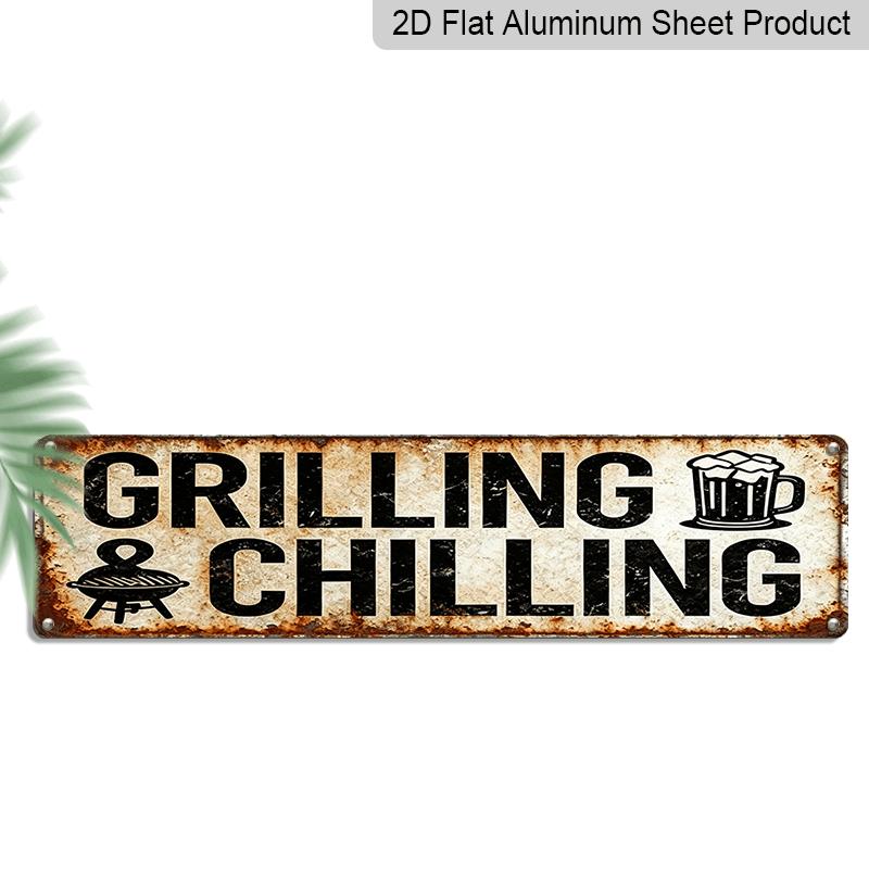 

2D Flat, 1pc, Grilling & Chilling Vintage Aluminum Decorative Sign, Outdoor Plaques and Wall Art (15.7×3.94inch), Grilling & Chilling Decor, Grilling 40cm x 10cm