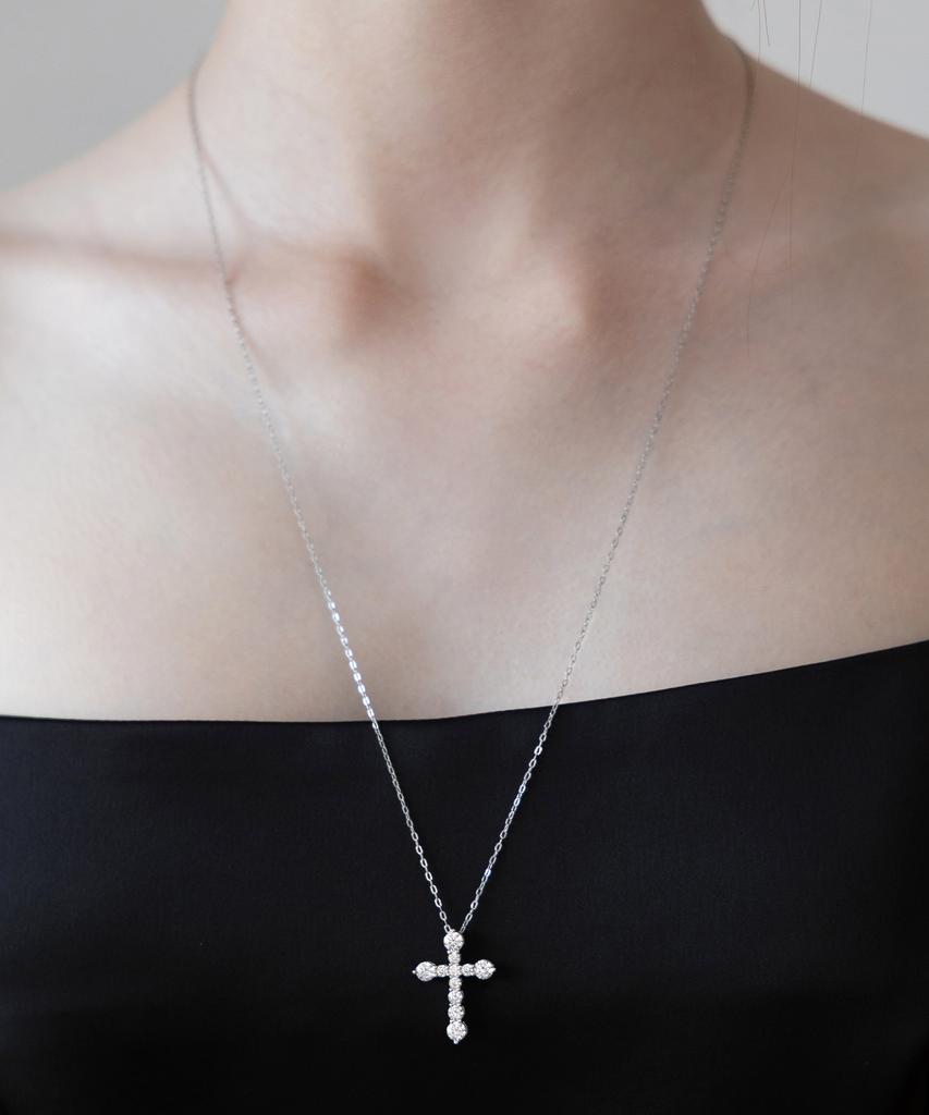 Tatiana (Silver 925) Dazzle Cross Pendant Long Necklace Nz2481