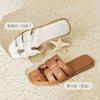 2025 new soft leather soft-soled summer flat-bottomed slippers women's summer fashion outer wear summer one-word drag hot wind women's shoes