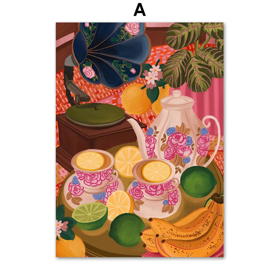 Reading Girls Plant Lady Picnic Fruity Flowers Tea Life Posters And Prints Wall Art Canvas Painting Pictures Living Room Decor