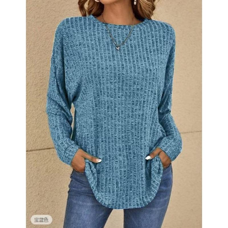 Women's Waffle Knit Oversized Long Sleeve Top Casual Curved Hem Tunic With