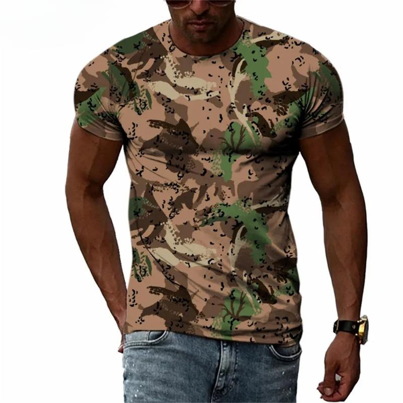 Letní móda maskáčový 3D potisk Pánské tričko Trendy ležérní Osobnostní trička Harajuku Street O-výstřih Krátký rukáv Top tričko