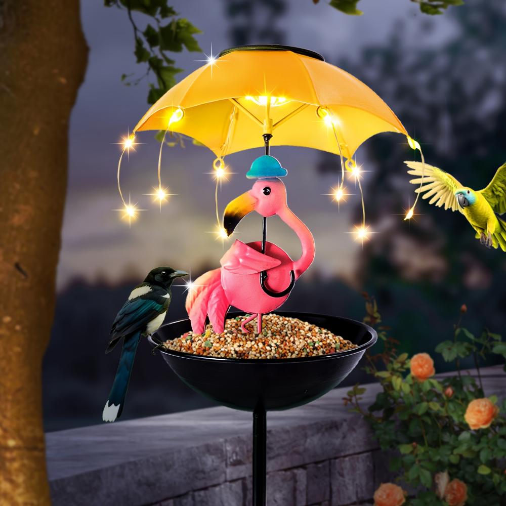 2 BUC/3 BUC Statuie de exterior din fier impermeabil lumină simulare animal lumină solară cu funcție de hrănitor albină și flamingo broască și pasăre colibri, decorație