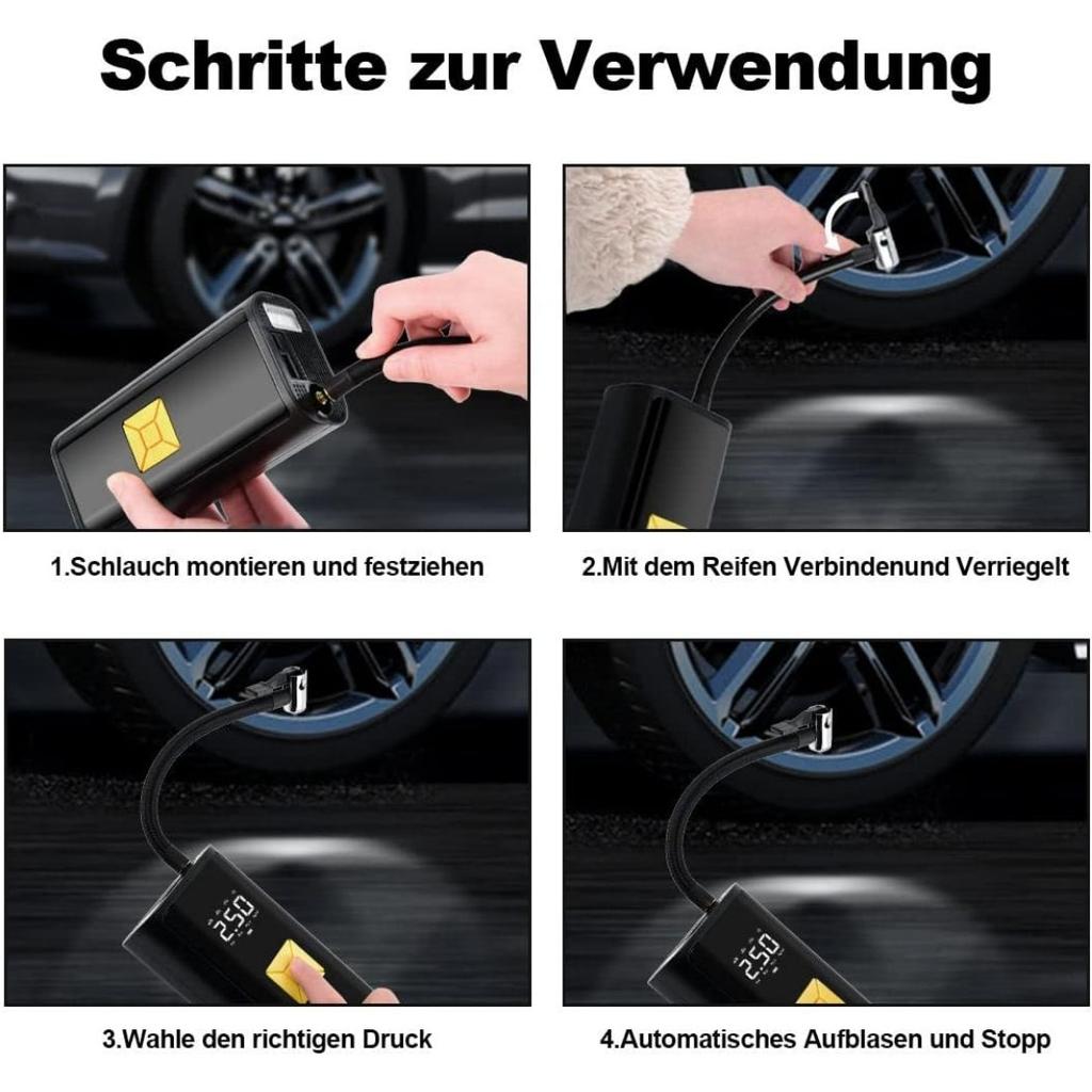 Pompă de aer electrică Baterie de 6000 mAh Mini compresor portabil Pompă electrică de 150 PSI cu afișaj digital și iluminare de urgență pentru motociclete, mașini