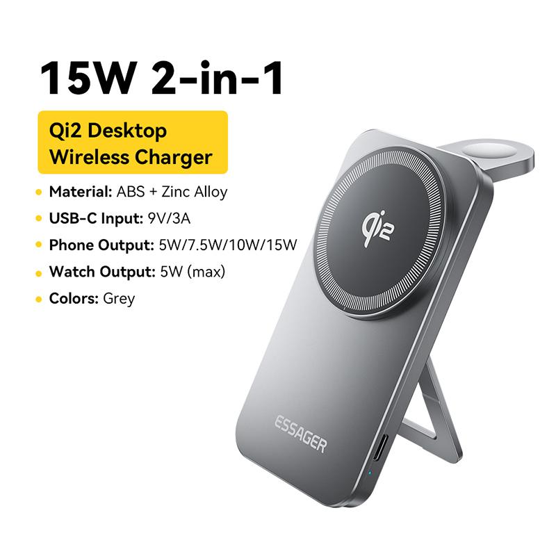 

2-in-1 Qi2 15W Wireless Charger Magnetic Stand Wireless Charging Base