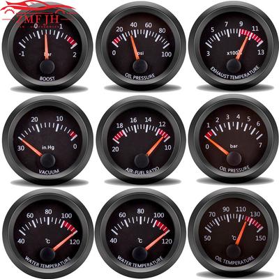 52MM Messgerät 12V Wassertemperatur Öltemperaturanzeige Öldruck Voltmeter Luft-Kraftstoff-Verhältnis Ladedruck Abgastemperatur Rennsportanzeige Schwarz