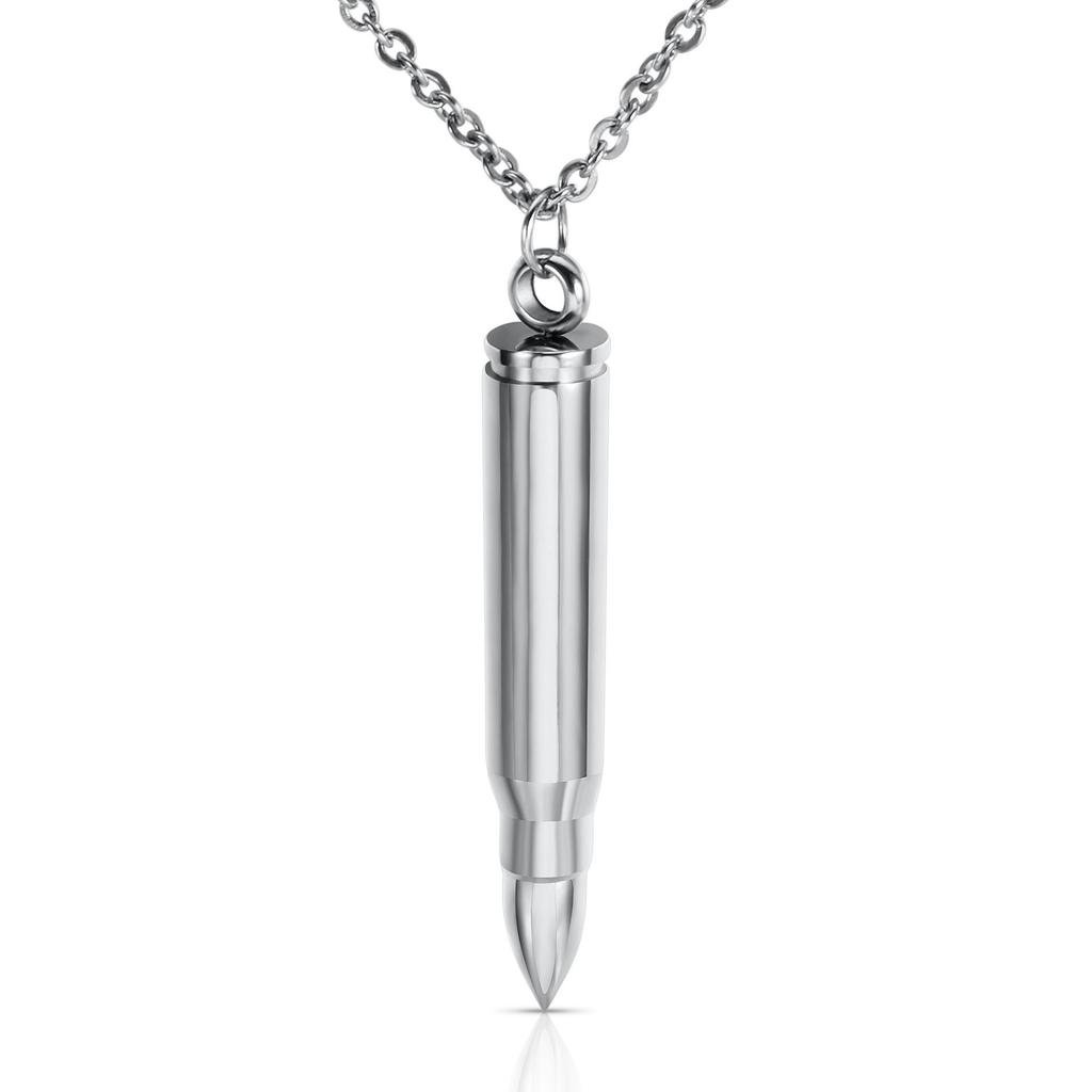 Bullet-Shaped Twist-Open Stainless Steel Pendant Necklace with Custom Engraving for Veteran Memorial