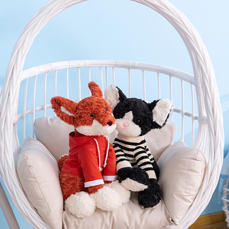Cute Cartoon Dog Fox Cat Hoodie Decoration Plush Doll Pillow For Kids Gift And Collectors