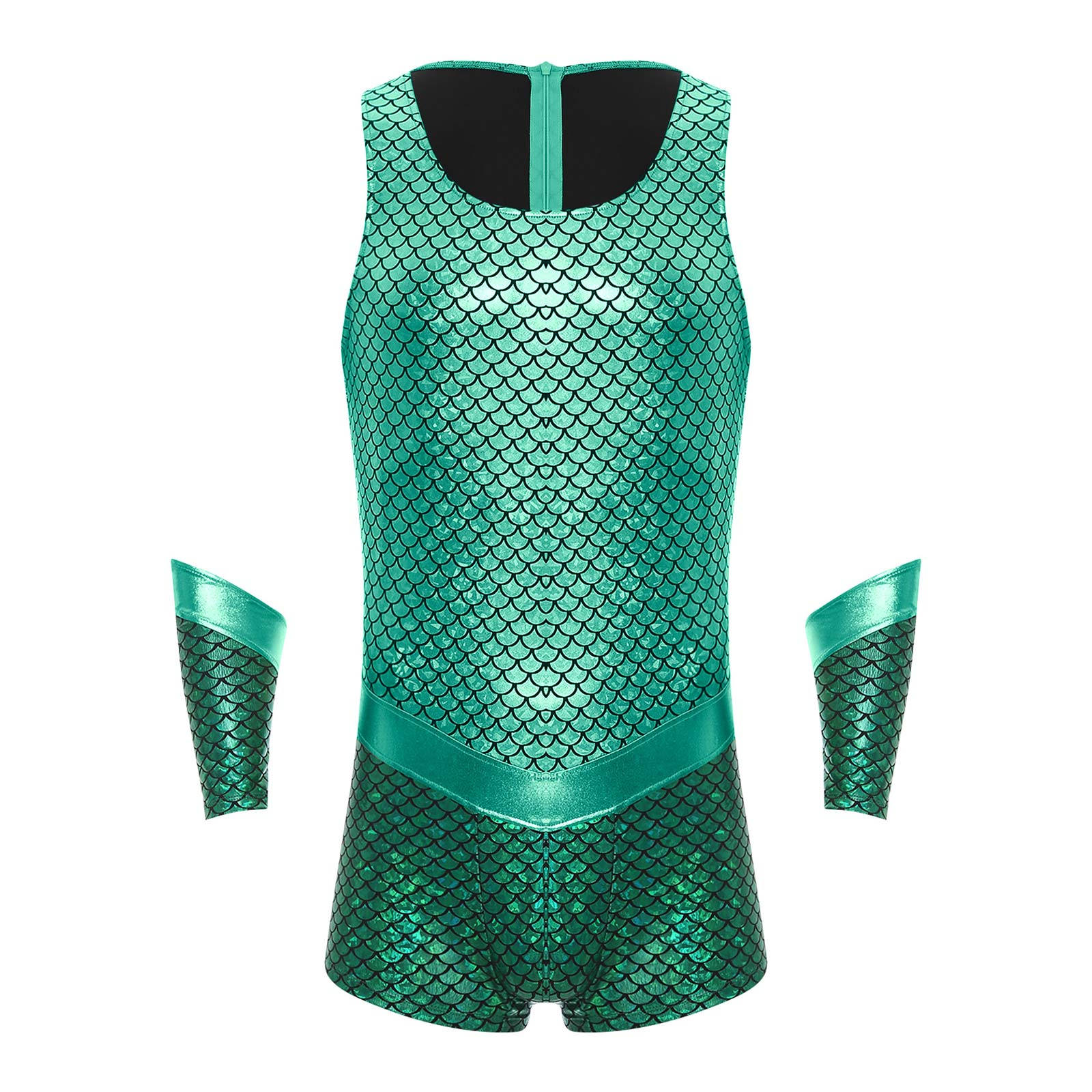 

Чоловічий костюм для косплею Морського короля на Хелловін, дизайн морського бога, боді без рукавів з принтом риб ячої луски, знімні нарукавники S м ята зелений колір