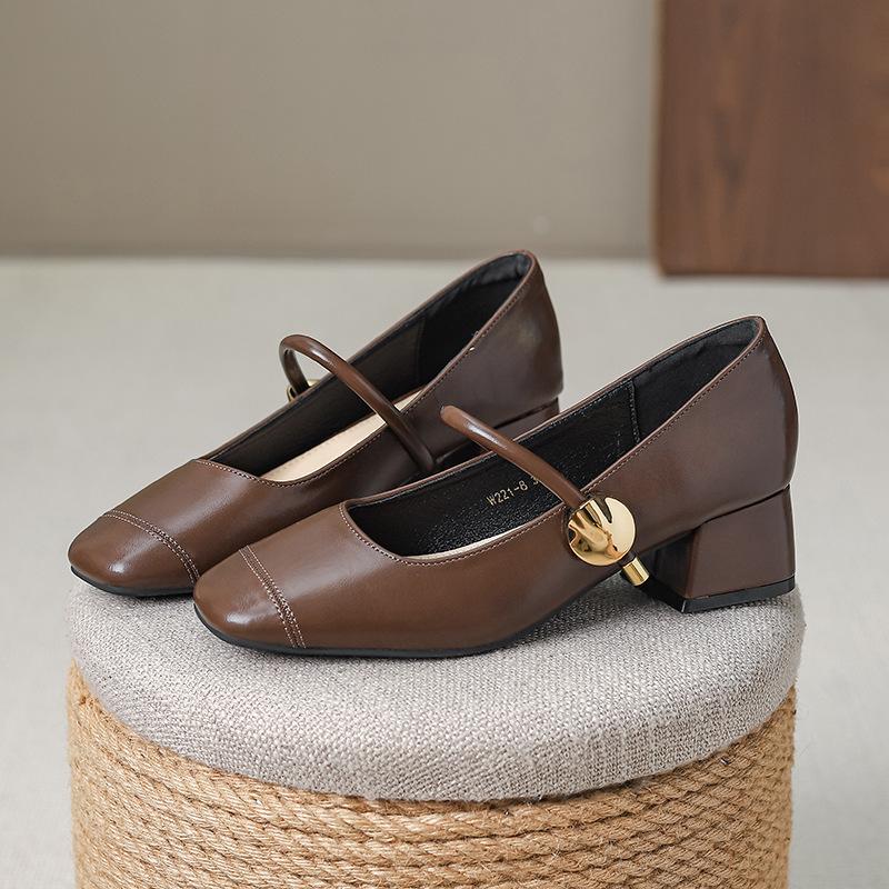 Fashion Elegant Chunky Wedge High Heel Mary Jane Shoes Women Metal Decorative Narrow Buckle Loafers for Women High Quality Women's Shoes