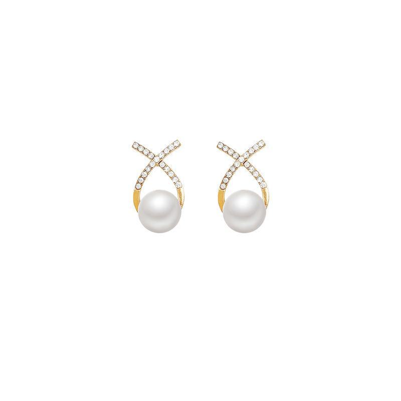 925 Silver Cross Diamond & Pearl Earrings - Trendy High-End French Retro Design for Women