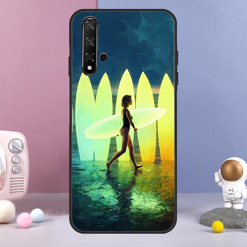 Surfing Art Surf Girl For Huawei Nova Y70 Y90 Y60 Y72 Y73 Y61 Y91 7i 8i 11i 12i 12s 9 10 SE P20 P30 P40 Lite Case