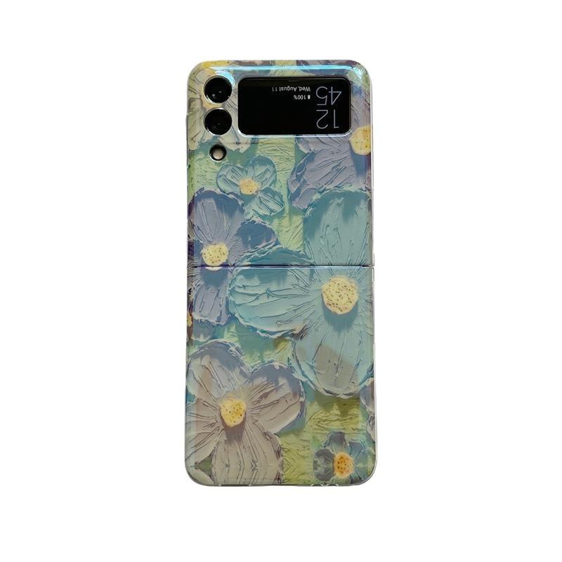 Blue oil painting sunflower suitable for Samsung ZFlip6/5 mobile phone case ZFlip3/4 folding screen anti-drop protective case