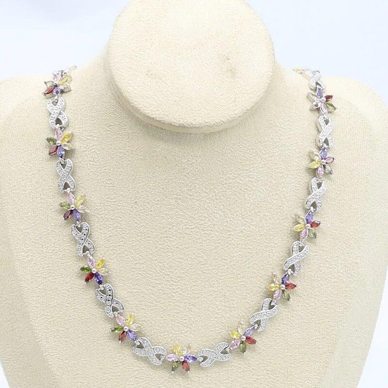 

Многоцветное циркониевое ожерелье 45 см для женщин, юбилейное серебряное ювелирное изделие, бесплатная подарочная коробка