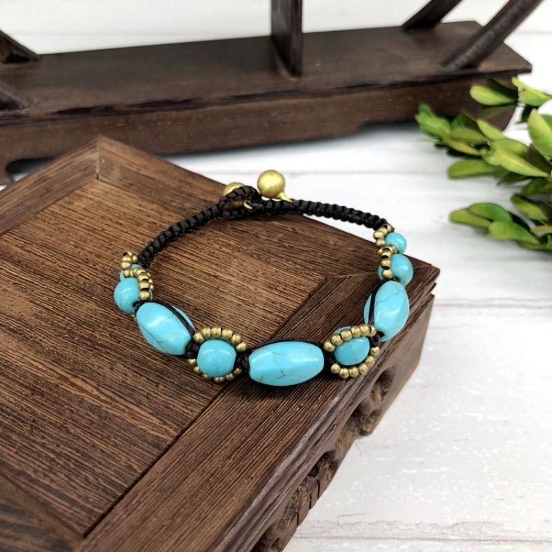 

Vintage Nepalese style bracelet jade agate woven handwoven bell bracelet femininity versatile jewelry