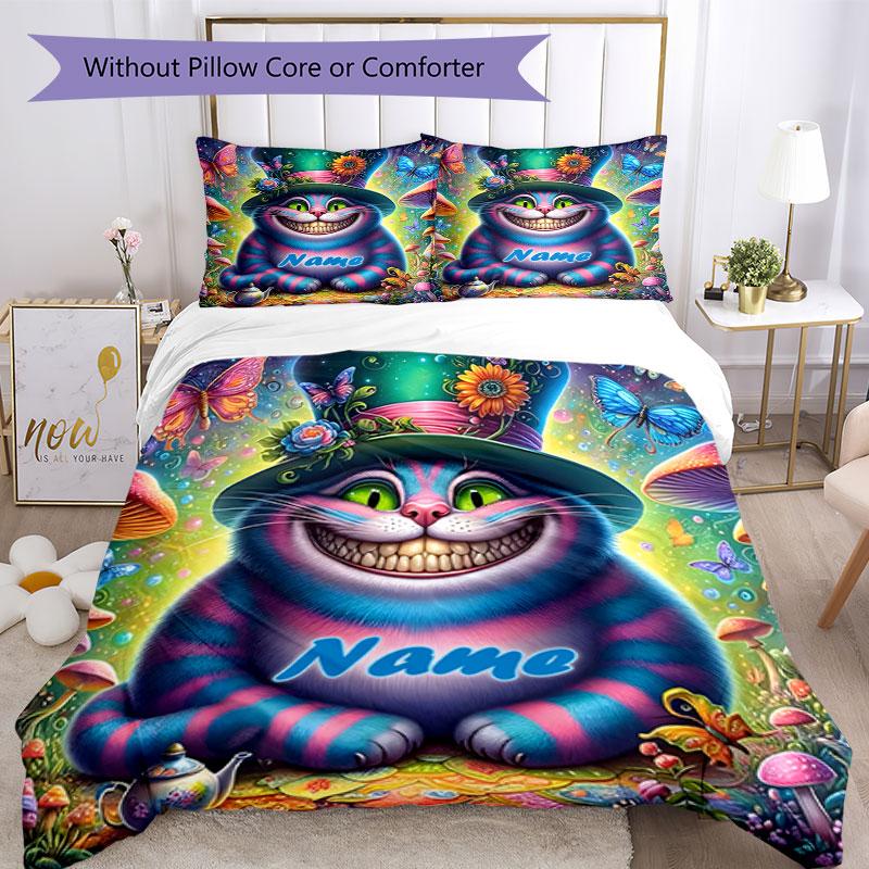 3PC Custom Name Alice Wonderland Bedding Set Printed  Bedding Set Duvet Cover Closure Includes 1 Duvet Cover & 248 Pillowcases for Bedroom