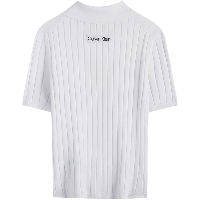 Calvin Klein Casual Striped Texture Polo Short Sleeve Knit Top Women tops White 47AB304-YAA