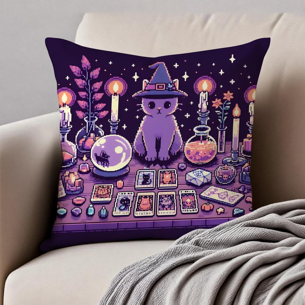 Halloween Cute Purple Cat Cushion Cover Pillowcase Antidustmite Invisible Zipper Short Plush Sofa Cushion