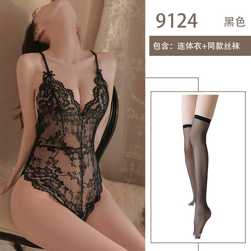 Sexy Lingerie One-piece Lace Temptation Hot Hollow Perspective Open File Free Onesie Women
