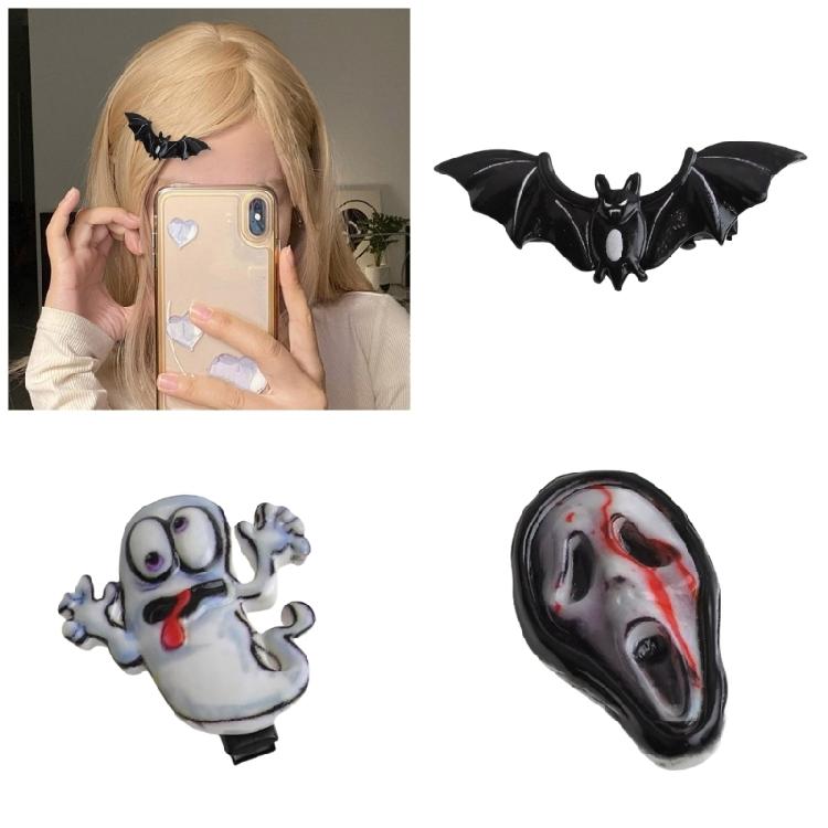 Delicate Skull Bat Hair Clip For A Quirky Halloween Look Resin Hallowmas Costume Details Suitable For Various Occasion