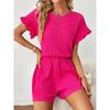 Women's Vacation Fashion Casual Shorts Suit Solid Summer Shorts and Top Two Piece Sets Fashion Fold Texture Outfit Woman Clothes