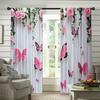 Butterflies and Pink Roses - Pole Bag Curtains, Bedroom and Kitchen Decoration, Home Decoration, Living Room Decoration