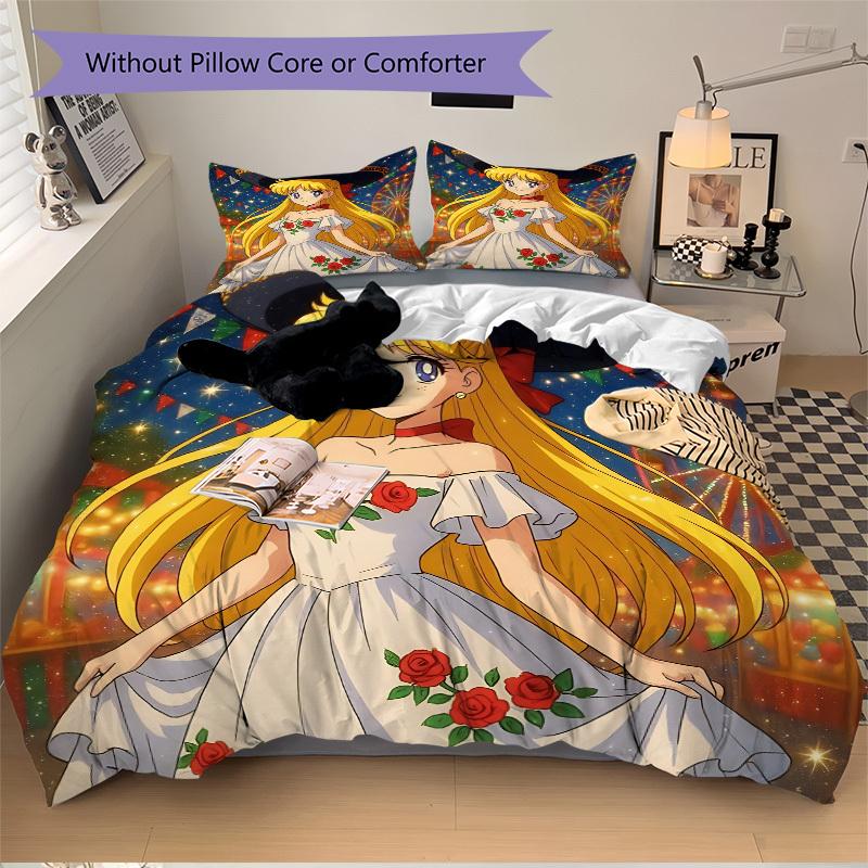 3-teiliges Sailor Moon Bettwäsche-Set. Weich und bequem, ohne Kern. (1x Bettbezug + 2x Kissenbezüge) yy251010136