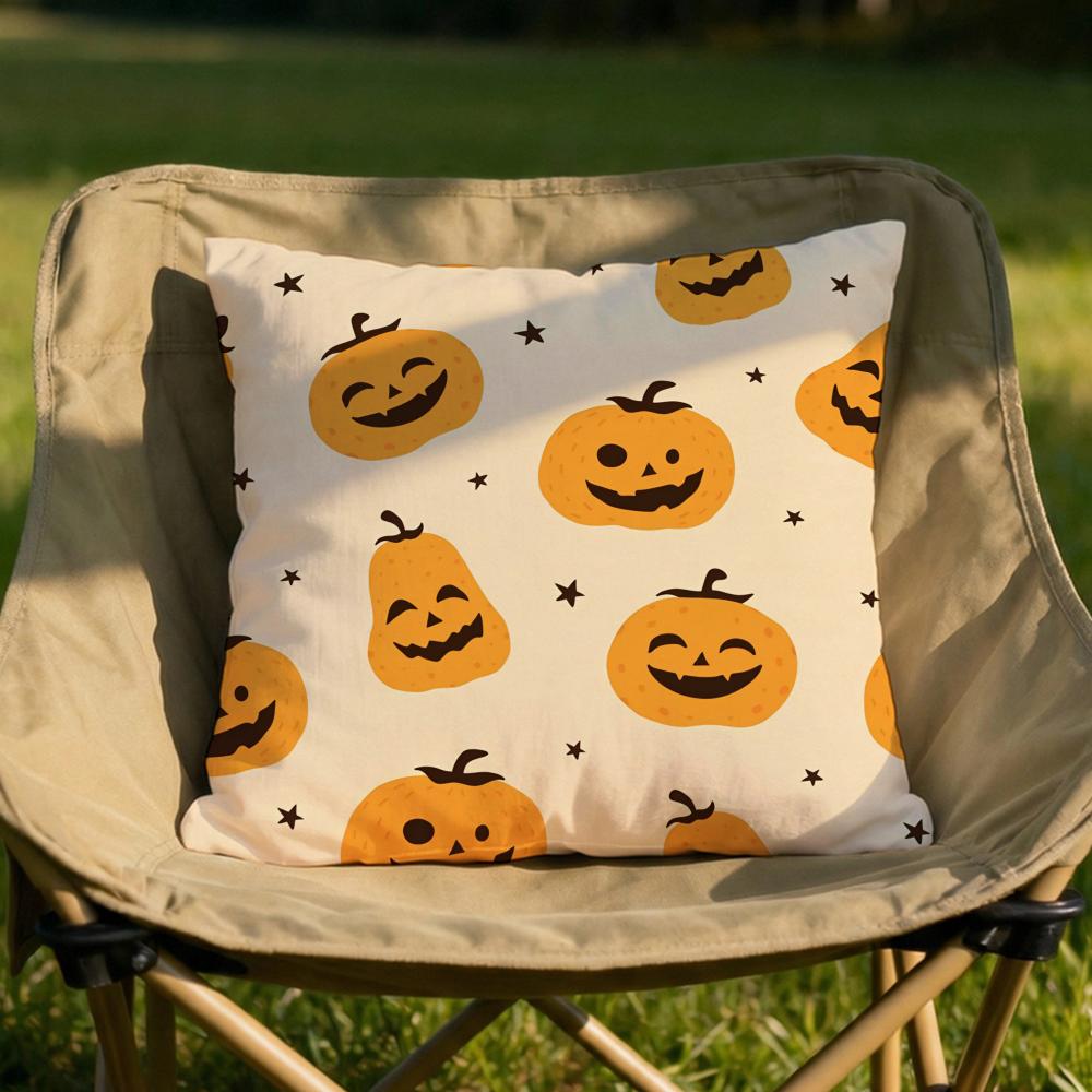 Cute Halloween Scary Pumpkin Cushion Cover Soft Reversible  Durable Pillow Cover  MultiScene Use for Home  Car Daily Comfort