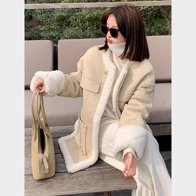 2025 Women's Lambswool Leather-Suede Motorcycle Jacket - Winter Small Fragrance Style