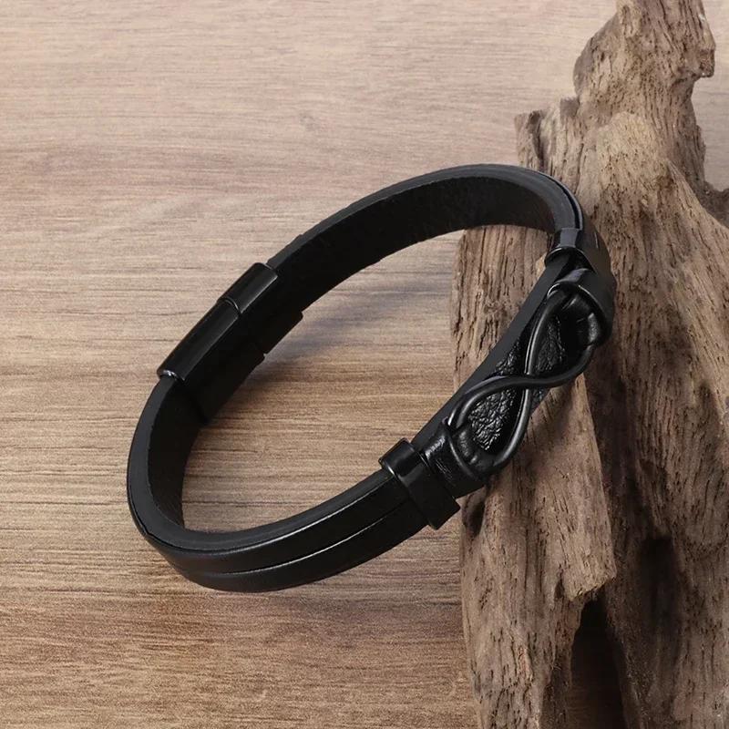 Mens Womens Couple Metal Infinity Sign Leather Bracelet Magnetic Closure Charm Bracelet Leather Wristband Casual Jewelry