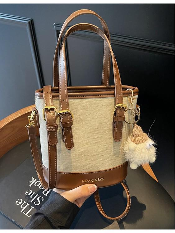 Women's Retro Color Block Bucket Crossbody Bag - 2025 Autumn/Winter Fashion Textured Small Handheld Bag