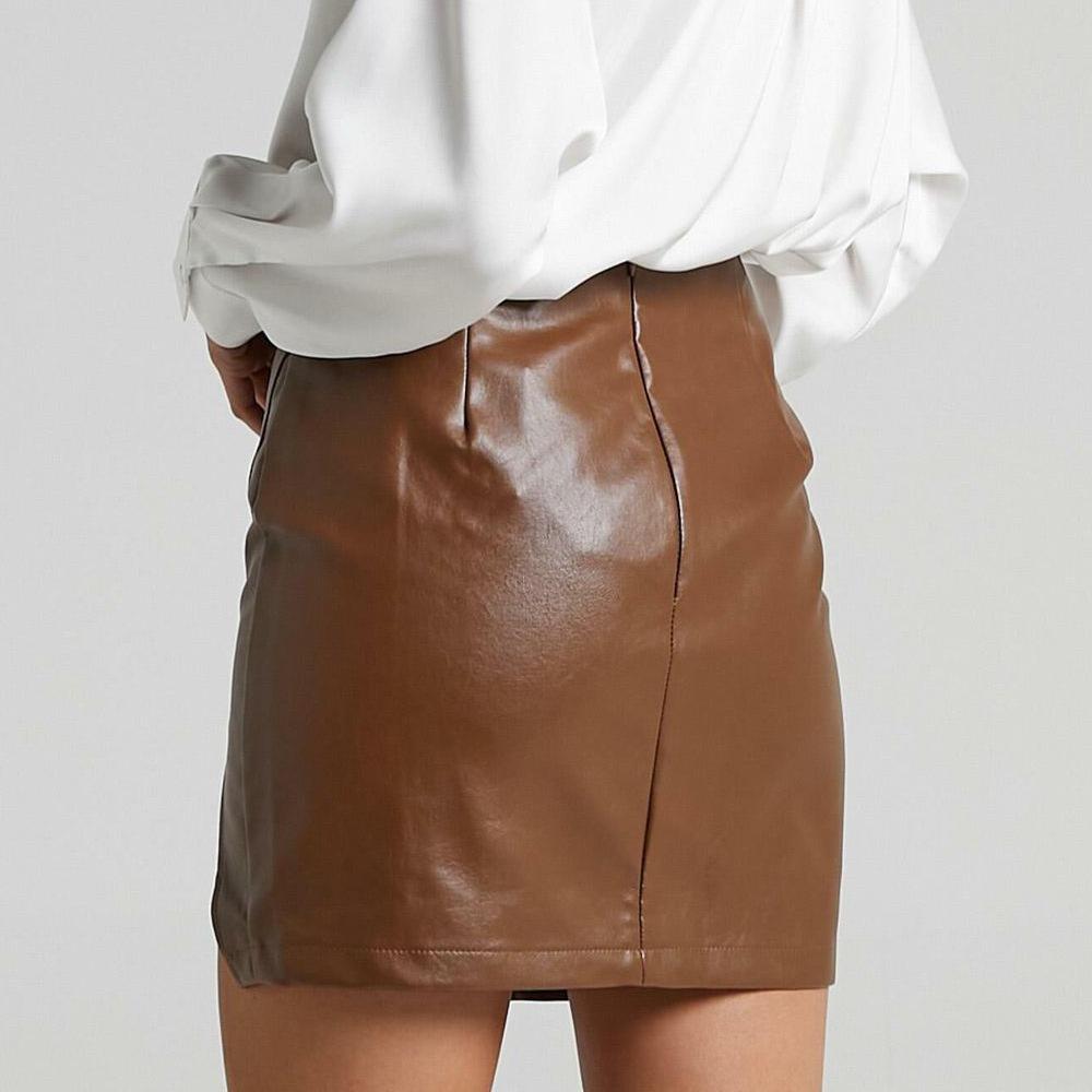 Damen High Waist Reißverschluss Hüftschlitz Rock