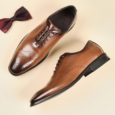 Lace-up New Spring Genuine Leather Brogue Business Formal Wear Leather Shoes Men's British Style Youth Wedding Shoes Tide