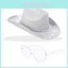 Halloween Party Silver Pink Glitter Diamond Stripe Cowboy Hat With Goggles For Costumes And Celebrations