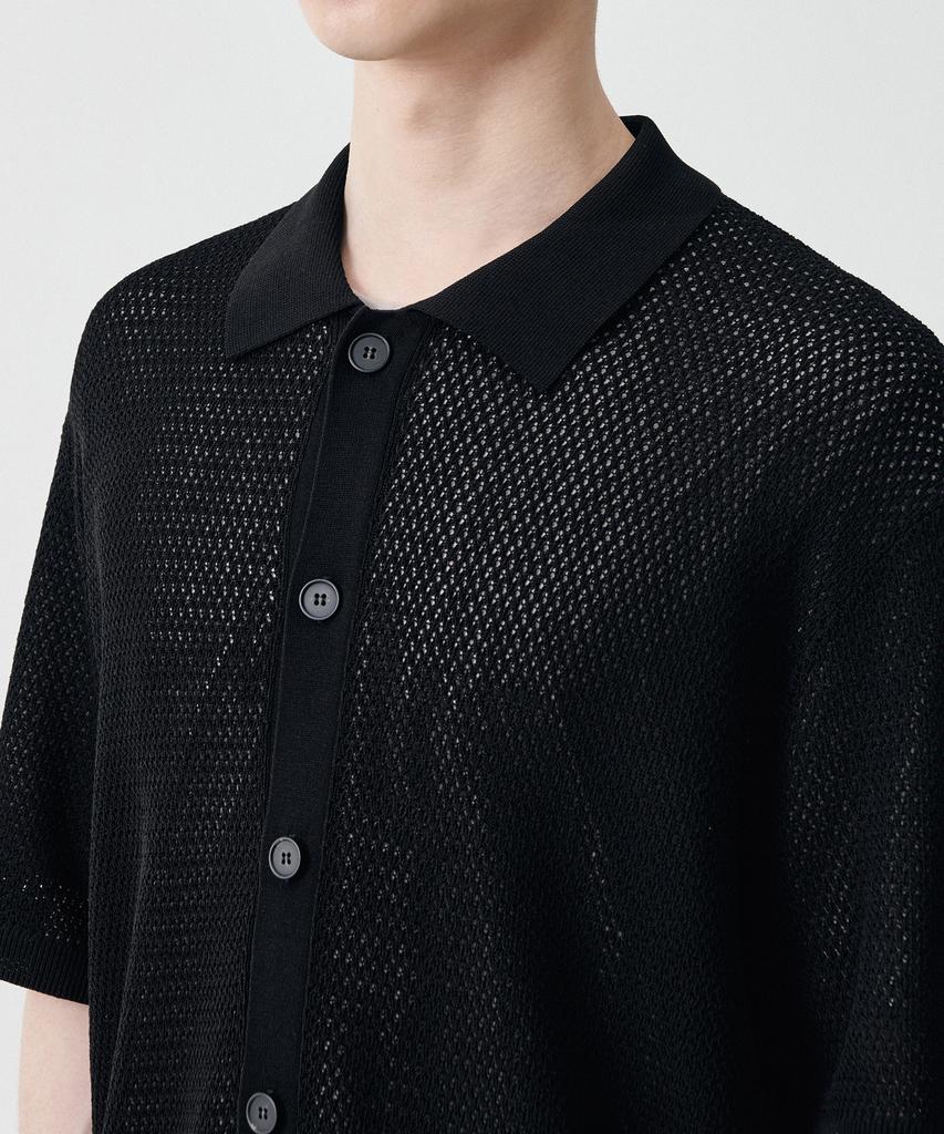Musinsa Standard Crochet Collared Short Sleeve Cardigan [Black]