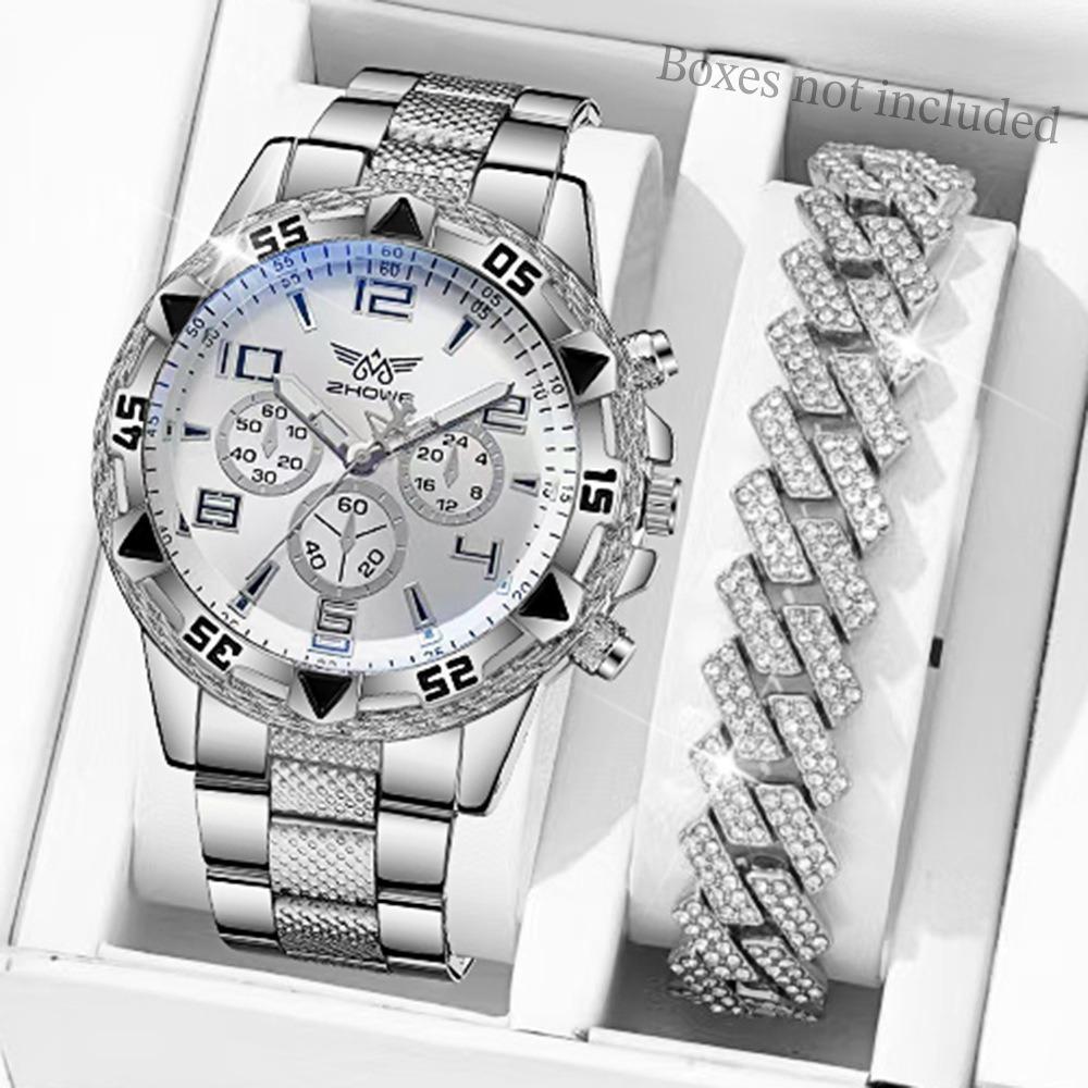 Men's Watch Blu-ray Glass Quartz Watch Classic Watch False Three-eye Digital Alloy Watch