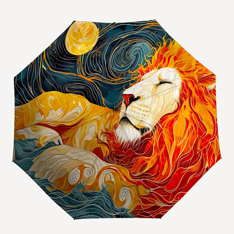 1pc Lion Flame Automatic Folding Umbrella, Sturdy And Durable Automatic Folding Umbrella with 8 Ribs, Convenient for Outdoor Use102