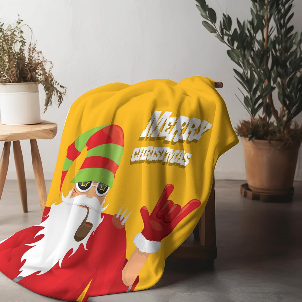 

Festive Santa Throw Blanket Cozy Christmas Decor Holiday Gift Warm Fleece Blanket Reversible Plush Throw for Couch Bed 75x90cm