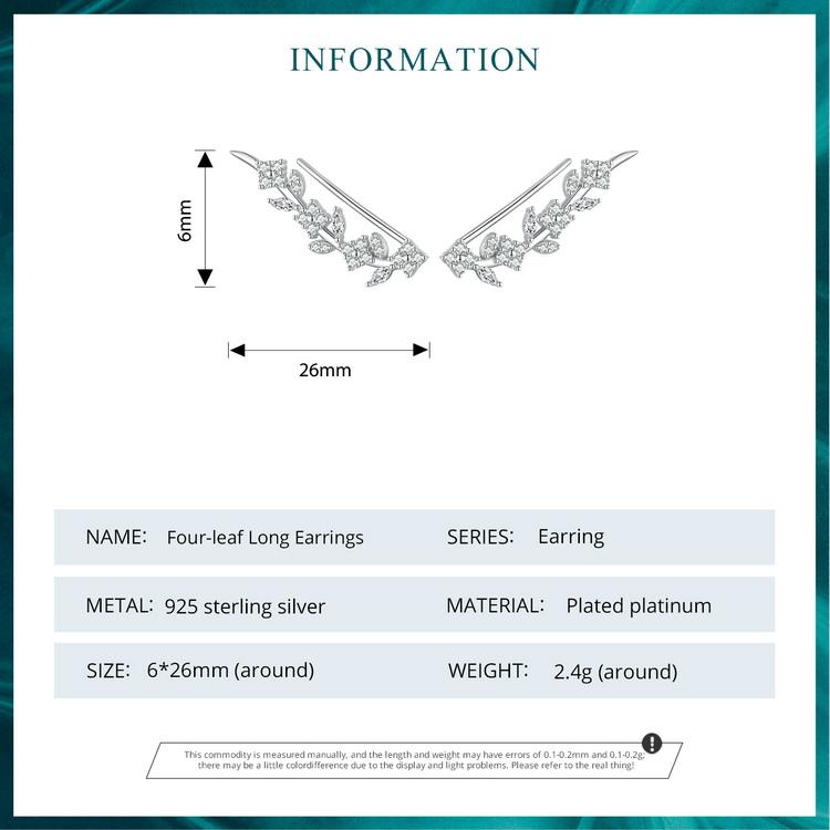 Bisaer Authentic 925 Sterling Silver Flower and Leaves Vine Stud Earrings for Women Original Design Trendy Fine Jewelry Gift