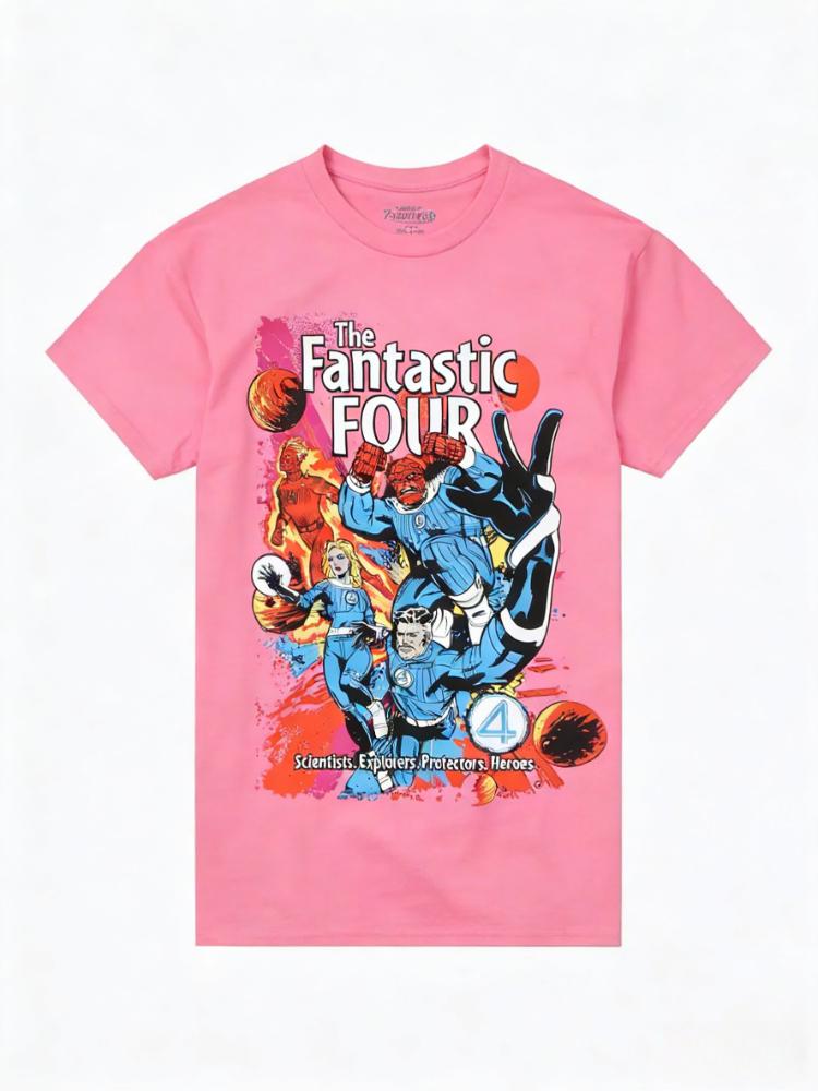 Women Marvel Fantastic Four Cute Retro Pop Art Graphic Soft Loose Oversized Daily Casual Short Sleeve TShirt
