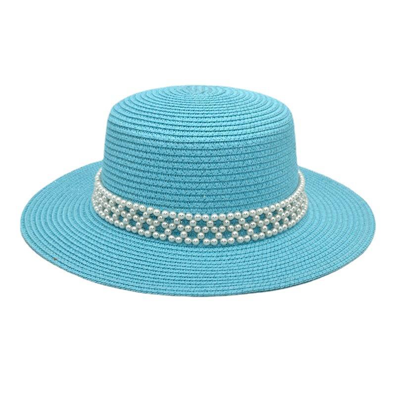 French hat summer new pearl flat top hat women's casual sun hat princess top hat trend