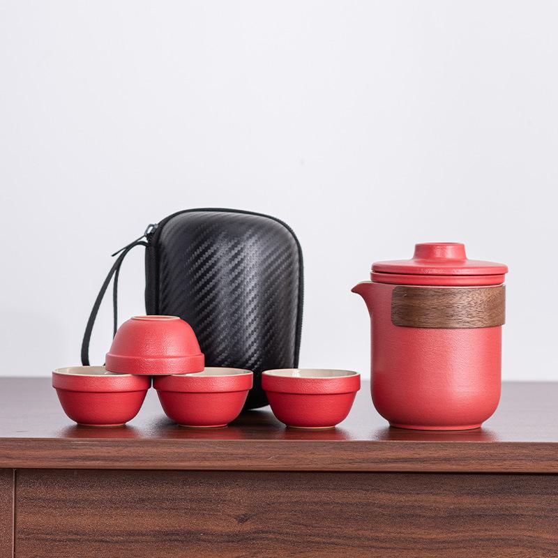 Travel Tea Set, Gift, High-end Ceramic Portable Outdoor Tea, One Pot of Four Cups, New Chinese Express Cup