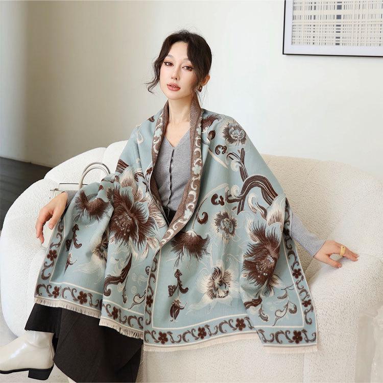 Yiwang Jiangnan Imitation Cashmere Jacquard Scarf - High-End Retro Shawl for Autumn/Winter