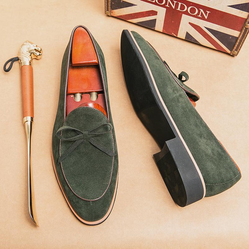 Fashion Hot Selling Trend Europe America Green Men's Loafers Soft Soles Comfortable Suede Leather Shoes Luxurious Men's Wedding Shoes