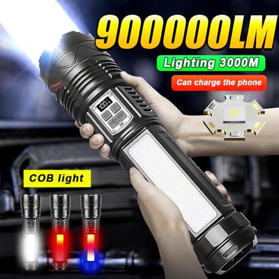 900000LM Ultra Powerful Flashlight With COB Lights Zoomable Lantern USB Rechagreable Lamp IPX6 Waterproof Flashlights For Camping