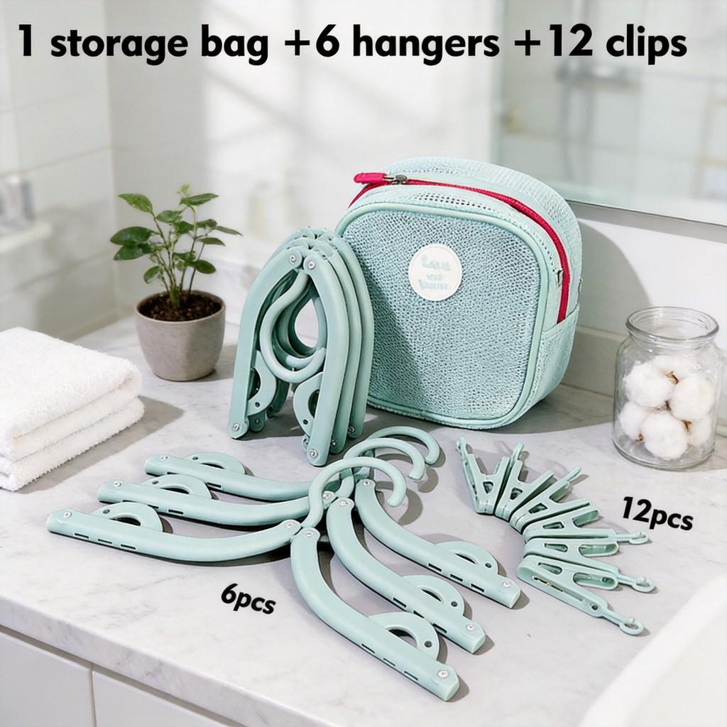 Portable Travel Collapsible Plastic Clothes Hanger With Storage Bag For Suitcase And Dorm Use