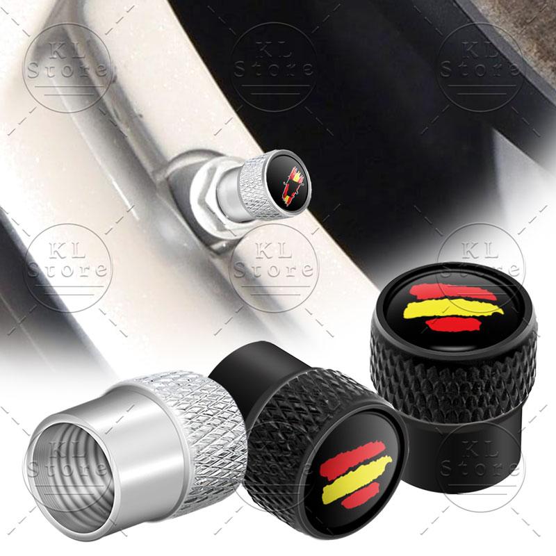 Creative 4Pcs Spain Flag Symbol Emblem Car Wheel Tire Air Valve Cap Stem Covers For Car Bicycle Motorcycle Universal Accessories