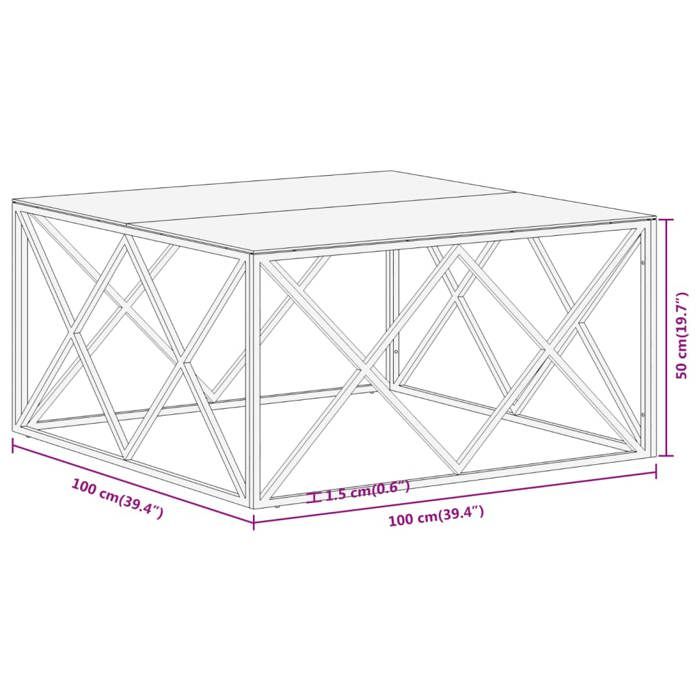 VidaXL Coffee Table Golden Stainless Steel and Tempered Glass 349978