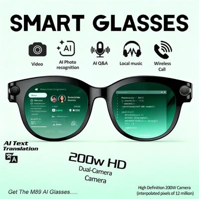 2026 Yapay Zeka Akıllı Gözlükler Erkek Kadın İçin 200W HD Kamera 1080P Video Yapay Zeka Sesli Asistan Çeviri Müzik Çalma LED El Feneri